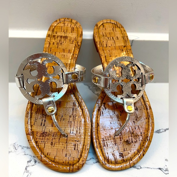 Tory Burch Shoes - TORY BURCH Miller Metallic Patent Cork Sandal silver/natural size 9 NWOB